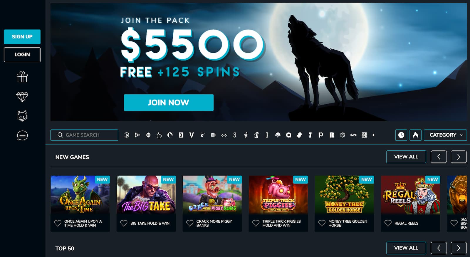 Wolfwinner pokies lobby screenshot with wolf winner casino australia games
